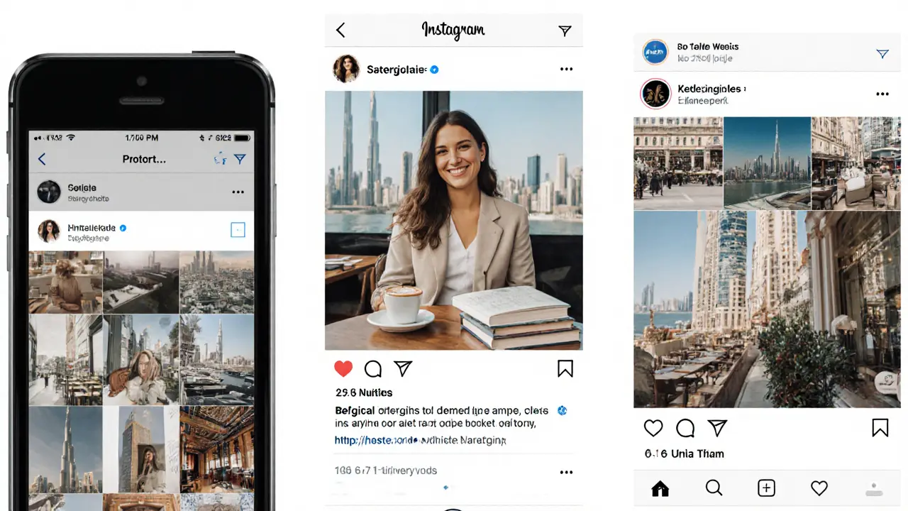 A natural, non-studio photo of a woman at a Dubai café, surrounded by books and a drink, conveying quiet professionalism and authenticity.