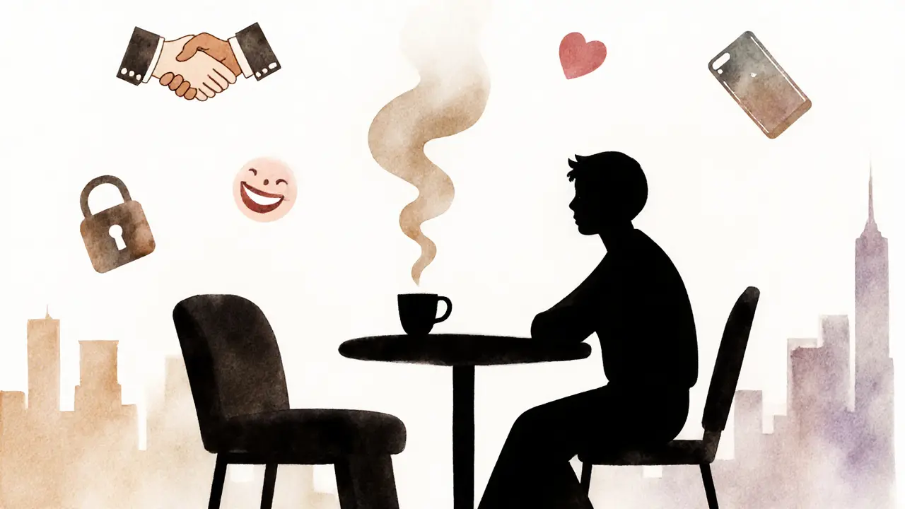 An empty chair at a café symbolizes quiet companionship in Dubai&#039;s lonely urban landscape.