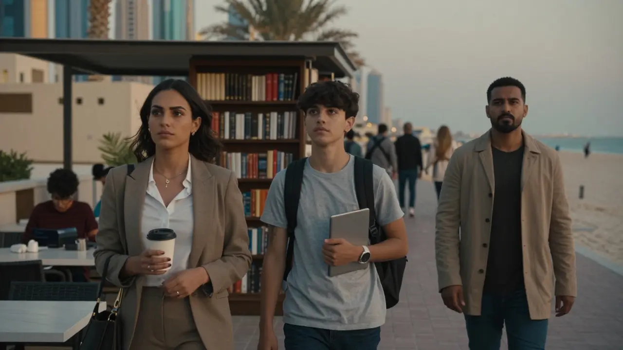 Diverse independent escorts in Dubai engaged in everyday activities around the city.