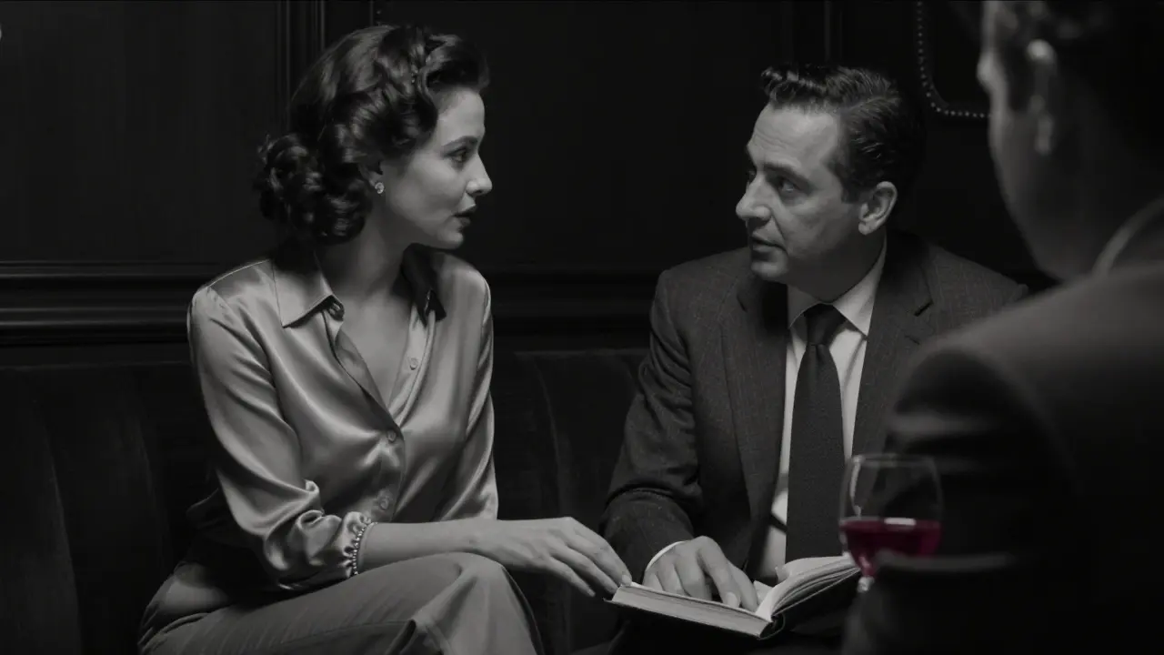 A sophisticated European companion listening attentively in a private Dubai club.