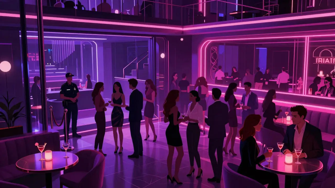 People socializing in an upscale Dubai nightclub