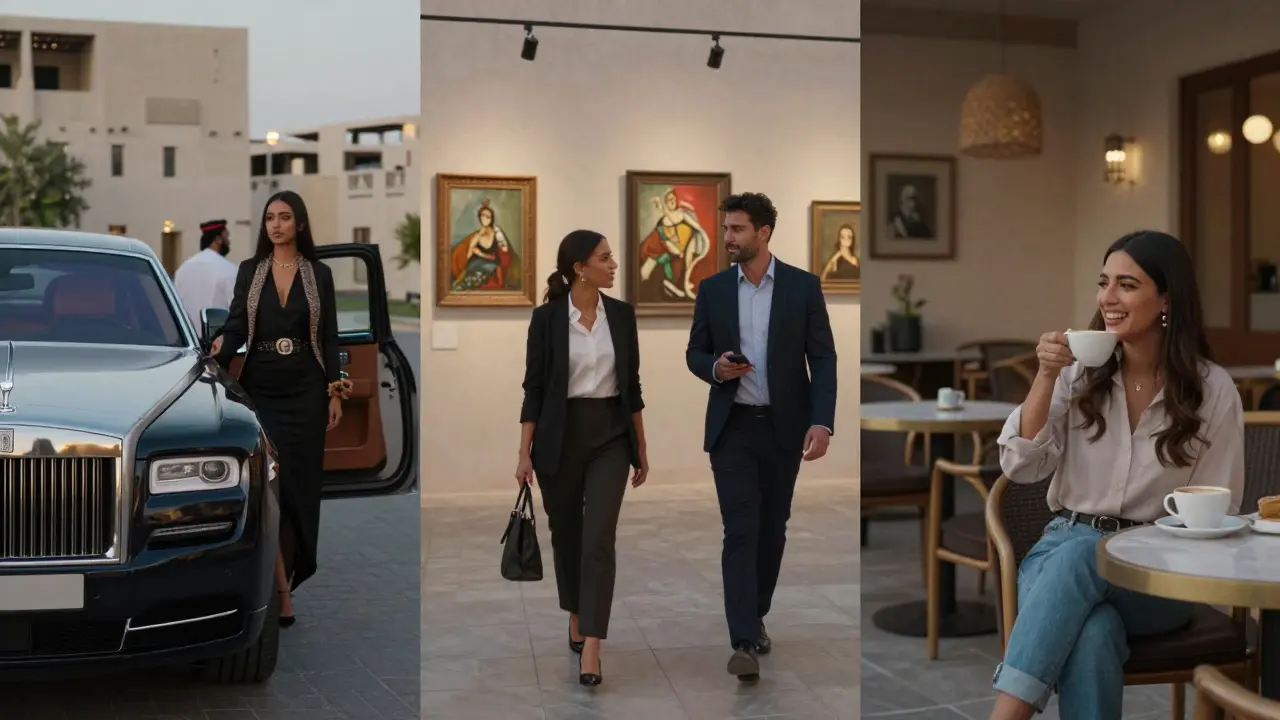 Three different types of companions in Dubai: luxury, cultural, and casual — each in their own setting.